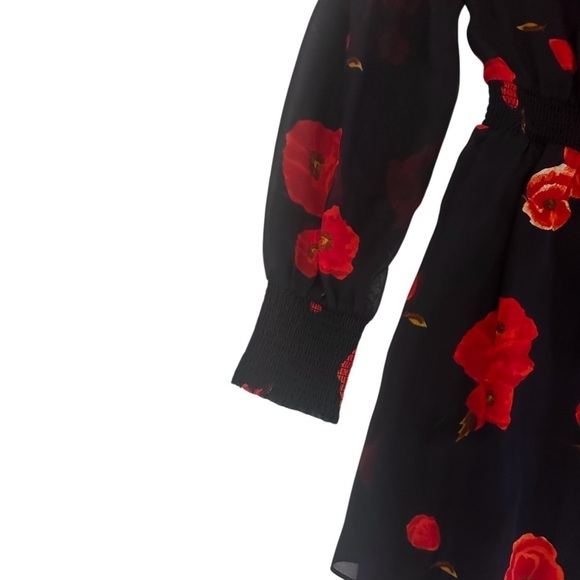 Intermix Kayla Poppy Floral 100% Silk Mini Short Dress, Black/Red, Size 0 - Picture 12 of 16